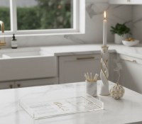 Additional picture of Lucite Havdalah Plate Basic Design Hebrew Pearlstone Gold