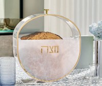Additional picture of Lucite Standing Matzah Box Pearlstone Style Gold 13.25"