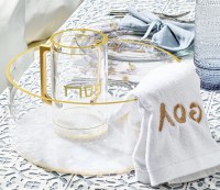 Additional picture of Lucite Washing Cup and Bowl Set Pearlstone Style Gold