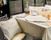 Additional picture of Pesach Set Faux Leather 4 Piece White and Gold Inlay Floral Design