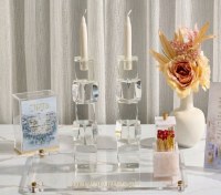 Additional picture of Lucite Tzedakah Box Painted Kosel Design by Yosefa Blue Gold 6.25" x 4.75"
