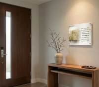 Additional picture of Floating Lucite Birchas Habayis Wall Hanging Jerusalem Kosel Design Gold Accent Taupe 21" x 14"