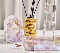 Additional picture of Lucite Tzedakah Box Papercut Floral Design Lilac 4" x 6"