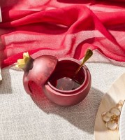 Additional picture of Resin Honey Dish with Spoon Pomegranate Shape Red 3.5"