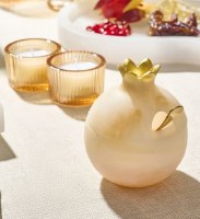 Additional picture of Resin Honey Dish with Spoon Pomegranate Shape Gold 3.5"