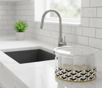 Additional picture of Lucite Round Towel Box with 8 White Towels Urban Deco Design 7.85" x 5.3"