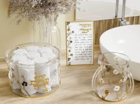 Additional picture of Lucite Round Towel Box with 8 White Towels Ornate Garden Design Gold