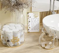Additional picture of Lucite Washing Cup Ornate Garden Design Gold 5.5"