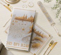 Additional picture of Lucite Challah Knife Elevated Stone Kosel Design Gold