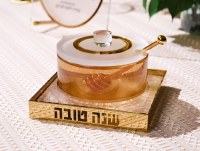 Additional picture of Lucite Honey Dish with Spoon Lucent Design Gold 3.75"