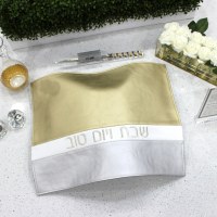 Additional picture of Challah Cover Faux Leather Three Tone Gold White and Silver