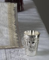 Additional picture of Nickel Plated Kiddush Cup Oval and Flower Design
