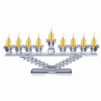 Additional picture of Crystal Strip Menorah Flared Raised Base Center Shamash 15"