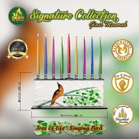 Additional picture of Glass Candle Menorah Hand Crafted Tree of Life Theme Bird Design 11"
