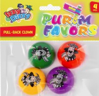 Additional picture of Pull Back Clown Purim Favor 4 Pack