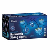 Additional picture of Holographic Hanukkah String Lights Dreidel and Menorah Design Blue Battery Operated 8'