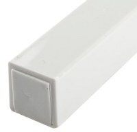 Additional picture of Plastic Mezuzah Case Slim Rectangle White with Silver Shin Accent Thin Border 15cm