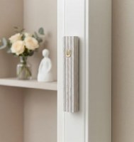 Additional picture of Polymer Mezuzah Case Deep Scored Stripes Gold Shin White 15cm