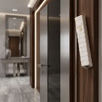 Additional picture of Polymer Mezuzah Case Stacked Jerusalem Stone Gold Shin Beige 12cm