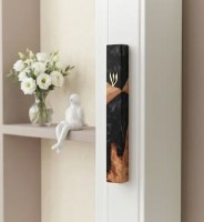 Additional picture of Polyresin Epoxy Mezuzah Case Rectangle Shape Marbelized Design Accent Gold Shin Black 20cm