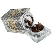 Additional picture of Crystal Besamim Holder Canister Style Ornament Plaque Accent Silver 3"