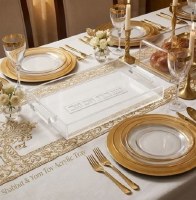 Additional picture of Lucite Rectangle Challah Bread Tray Silver Handles 7" x 13"