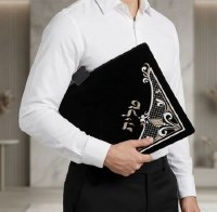 Additional picture of Velvet Tallis Bag Corner Embroidered Design Dark Blue