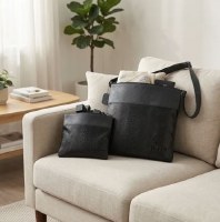Additional picture of Tallis and Tefillin Bag Set Faux Leather Snakeskin Design Smooth Trim Black