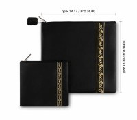 Additional picture of Tallis and Tefillin Bag Set Faux Leather Snakeskin Design Vertical Embroidered Line Black Gold