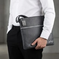 Additional picture of Tallis and Tefillin Bag Set Faux Leather Texture Design Thin Silver Line Embroider Dark Gray