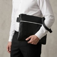 Additional picture of Tallis and Tefillin Bag Set Faux Leather Snakeskin Design Thin White Line Embroider Black