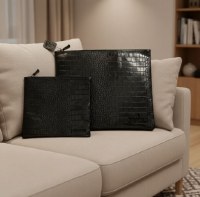 Additional picture of Tallis and Tefillin Bag Set Faux Leather Stripe Snakeskin Design Black