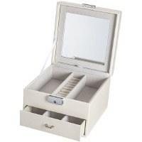 Additional picture of Faux Leather Cube Jewelry Box White Silver 8"