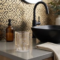 Additional picture of Lucite Wash Cup Gold Curve Lines Design 5"