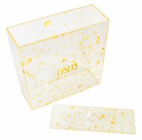 Additional picture of Lucite Square Matzah Box Gold Color Flakes Design 8"