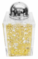 Additional picture of Crystal Salt and Pepper Shaker Set Gold Jerusalem Scene Design