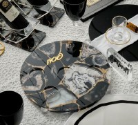 Additional picture of Lucite Seder Plate Agate Design Black 13.75"