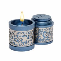 Additional picture of Yair Emanuel Travel Havdallah Set Laser Cut Pomegranate Design Blue