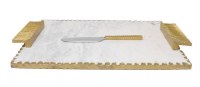 Additional picture of Marble Challah Board Gold Colored Handles Trim with Knife 11" x 16"