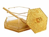 Additional picture of Lucite Honey Dish Hexagon Shape Glitter Base and Lid with Spoon Gold