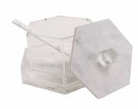 Additional picture of Lucite Honey Dish Hexagon Shape Marble Design Base and Lid with Spoon White