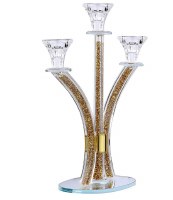 Additional picture of Crystal Candelabra 3 Branch Gold Stones in Stems Round Base 14"