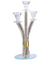 Additional picture of Crystal Candelabra 3 Branch Silver and Gold Stones in Stems Round Base 14"