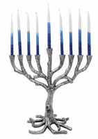 Additional picture of Metal Candle Menorah Tree of Life Design Silver