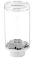 Additional picture of Lucite Tzedaka Charity Box Clear Cylinder Shape Clear Laser Engraved Text