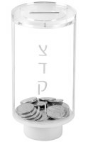 Additional picture of Lucite Tzedaka Charity Box Clear Cylinder Shape Silver
