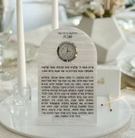 Additional picture of Lucite Hadlakos Neiros Shel Shabbos Tabletop Display with Clock Pearl