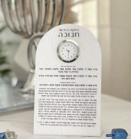 Additional picture of Lucite Hadlakos Neiros Chanuka Tabletop Display with Clock Pearl