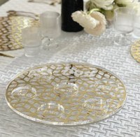 Additional picture of Lucite Seder Plate Kaarah Laser Cut Design Gold 13.8"