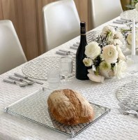 Additional picture of Lucite and Glass Challah Board Laser Cut Design Silver 16" x 11"